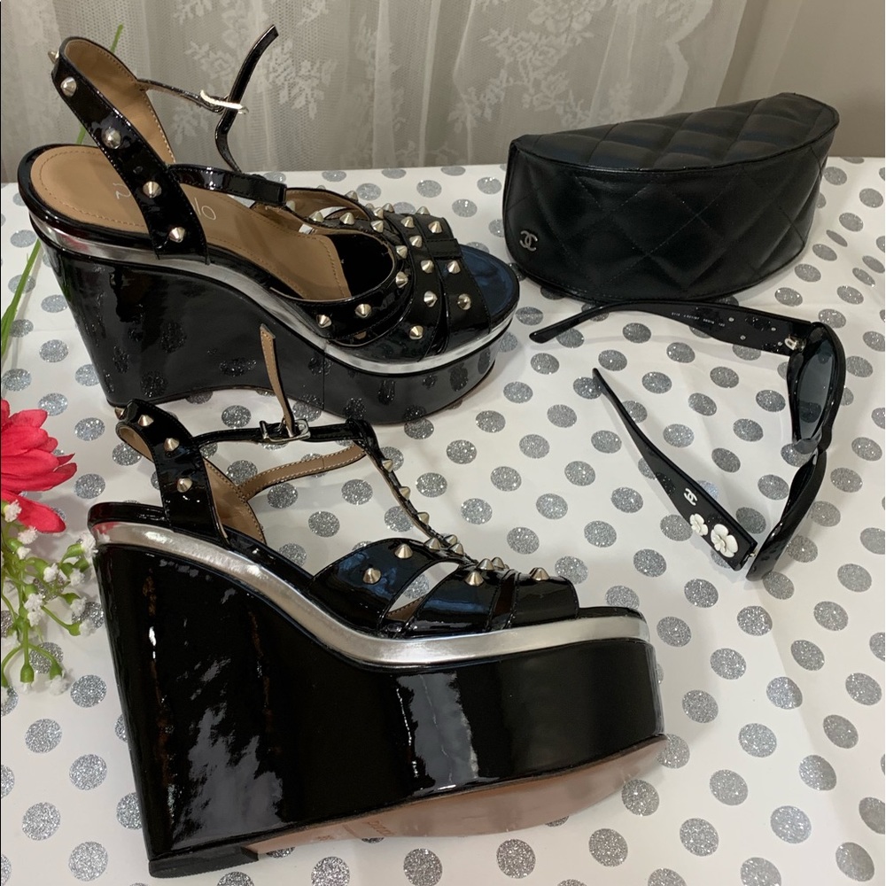 Paruolo 🇦🇷Wedges 🖤Black pattern leather 6